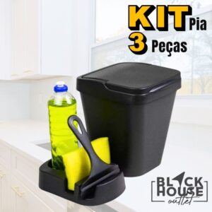 Kit Pia Porta Detergente/Rodo de Pia/Lixeira Cozinha Area Gourmet Banheiro Conjunto Pia