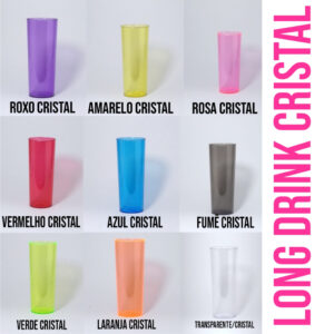 52 Copo Long Drink Cristal Colorido Para Transfer Festa Para Adesivar Lembrancinha