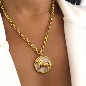 Colar feminino country cavalo banhado a ouro não enferruja corrente cordão CL-ACO10