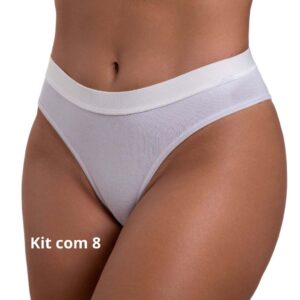 Kit Calcinhas Algodão Elástico Grosso Cós Largo Cintura Média Conforto Tanga Cotton Feminina