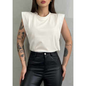 Camiseta Muscle Tee Feminina Regata Detalhes na Latela Gola Alta