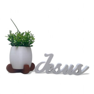 Kit Decorativo Cachepot + Letreiro Jesus – Decoração Cristã para Sala e Quarto