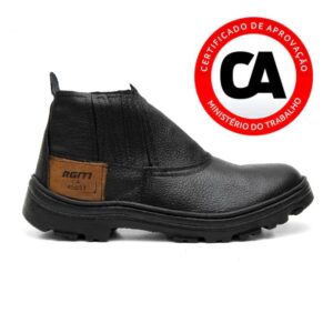 Bota de Segurança de Couro Legitimo Reforçada com Selo CA Blaqueada Resistente Sola de Borracha e Biqueira PVC