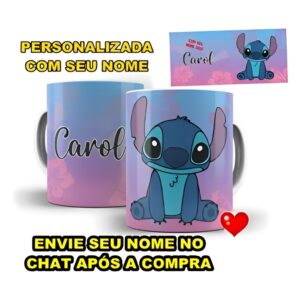 Caneca Porcelana Stitch Lilo Personalizada Com Seu Nome