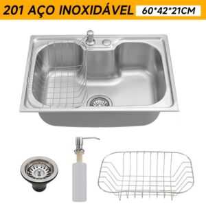 Cuba para cozinha gourmet pia aço inox com acessórios 60x42cm