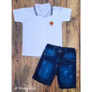 Conjunto Infantil Menino Verão Polo + Short Jeans Com Lycra