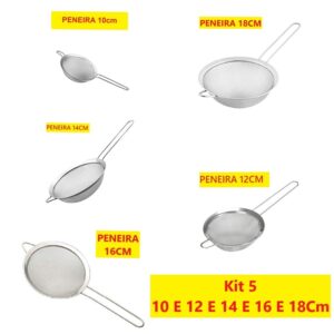 Conjunto 5 Ou 3 Peças Peneiras Coadores Inox 18Cm 16Cm 14Cm 12Cm 10Cm Para Suco Grãos Universal