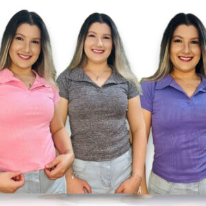 Blusa Polo Baby Look Modinha Tendência Blogueira