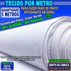 Tecido por Metro Para Fazer Pano de Prato Guardanapo Toalha Cozinha Copa Algodão Branco Liso Grande