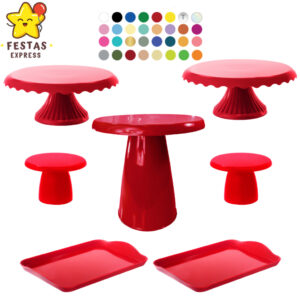 Kit Mesa de Festa – 1 Boleira Cake Slim 17×22 , 2 Boleira Cake Renda 19cm , 2 Mini Cake Slim e 2 Bandeja 20×13