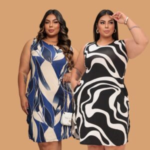 Kit com 2 Vestidos Curto Regata com Bolsos Plus Size Curve Confortavel Elegante e Casual Moda Feminina Serve G1 G2 G3