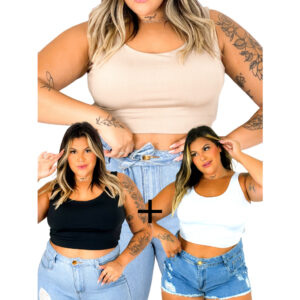 Kit 3 Tops Plus Size Reforçado Cropped Super Sustentação Xxg