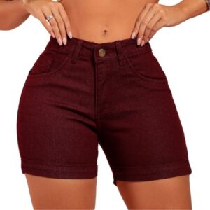 Short Meia Coxa empine bumbum casual fenda abertura Feminina Cintura Alta Com Laycra Vinho