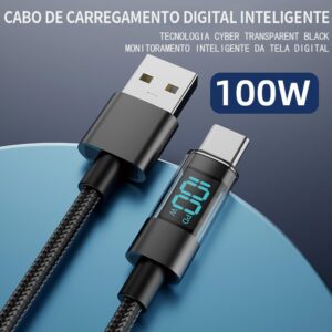 Design exclusivo do cabo de dados de carregamento inteligente de tecnologia preta para celulares Apple e Android