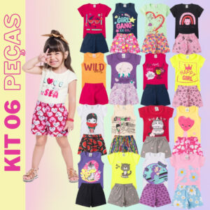 Roupa Infantil Menina Kit 6 Peças Verão 1 ao 16 Conjunto Feminino Criança Pronta Entrega