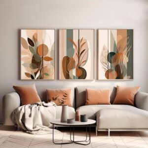 Quadro Decorativo 3 Peças Abstrato Folhas Folhagem Colorida Decoração Sala Quarto Escritório