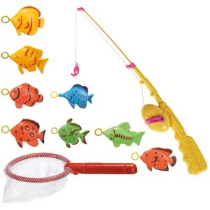 kit pesca completo, Molinete com linha e anzol, 8 peixinhos, Cesta para pegas os peixes, carretilha, pescaria, Pesca