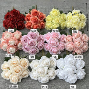 Kit Rosa Búlgara com 7 Flores Grandes, Buquê de Rosas com Folhas, Buquê de Casamento, Buquê de Noiva