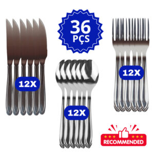 Conjunto Jogo de Talheres 36 peças Aço Inox 12 Facas 12 Garfos e 12 Colheres de Mesa Casa Para Restaurante