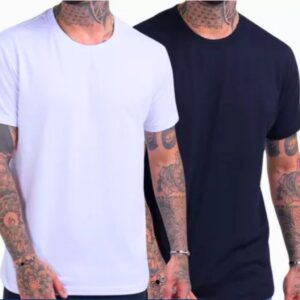 Kit 2 Camisa Camisetas Masculina Branca e Preta Lisa Básica 100% Algodão