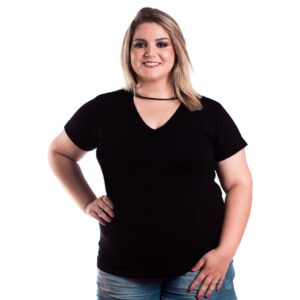 Camiseta Plus Size Lisa preta T-shirt Feminina Blusinha Viscolycra Confort sem estampa