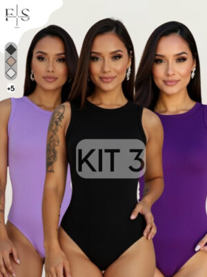 KIT 3 Body Canelado Feminino Regata Premium Anarruga Candy Colors Verão Bore Bory