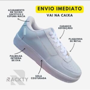 Tenis Masculino Feminino Esportivo Casual todo Branco Forse Treino Confortavel Com Simbolo Promoçao