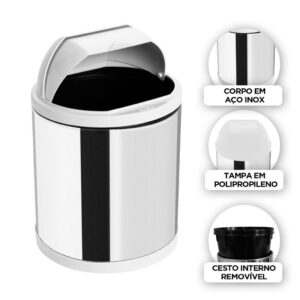 Lixeira De Pia 2,5L Aço Inox Tampa Retrátil Cesto de Lixo para Cozinha Viel