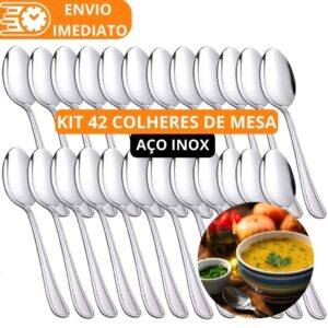 KIT 42 Colher de Mesa GRANDE Talher Aço Inox Refinada Sopa Arroz Caldinho Para Casa Cozinha Bar Restaurante Buffet