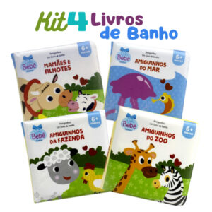 Kit 4 Livros de Banho – Amiguinhos do mar, zoo, da fazenda e mamães e filhotes