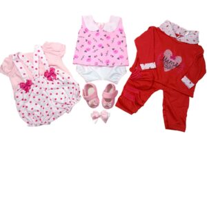 Kit Roupinha Bebê Reborn 2 Jardineiras + Pijama 5 Peças + Tiara + Sapatinho