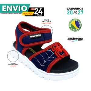 Sandália Para Meninos Papete Ajuste Calce fácil com velcro aplique aranha bordado personagens
