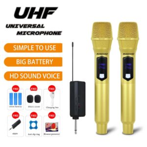 X-108B2-HS GOLDEN Kit 2 Microfones Sem Fio Profissional Uhf Led Com Receptor – EL-5005 Eletromex-Oriente