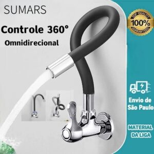 Torneira Tubo Flexível 40cm Parede Cozinha Rotação Em Todos os Sentidos
