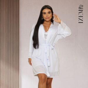 Robe Roupão Feminino Noiva com Manga 3/4 Renda