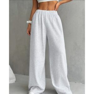 Calça de moletom com cintura elástica de cor sólida, calça larga casual para roupas femininas