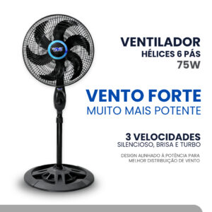 Ventilador C/ Pedestal Coluna Barato Forte Silencioso Dormir 6 Pas 75w