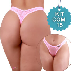 PROMOÇÃO Kit com 10 ou 20 Calcinhas Fio Dental Sexy Renda Forrada Algodão Estampas Sortidas Iza