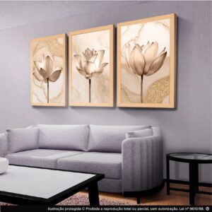 Kit 3 Quadros Decorativos Flores Abstrato Moderno Mosaico Sala Quarto Escritório