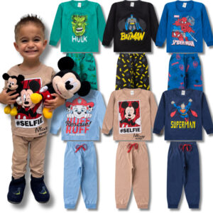 Kit 3 Conjuntos Pijama Inverno Masculino/Menino Infantil 3 Blusas Manga Longa + 3 Calças Roupa Frio