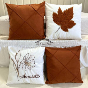 Kit 4 Capas De Almofada Bordada E Drapeada Suede Decorativa