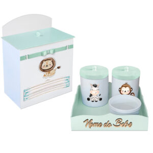 Porta Fralda e Kit Porcelana Safari Baby Verde e Branco