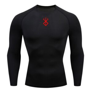 Berserk Men’s Sports Compression Long Sleeve T-Shirt Black Sun Protection Base Skin Quick Dry Clothing