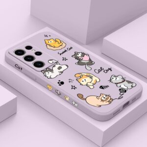 Gato Corda Bola Caso De Telefone Para Samsung Galaxy S25 S24 S23 S22 FE Ultra Plus 5G Silicone Líquido Padrão Lateral Ca