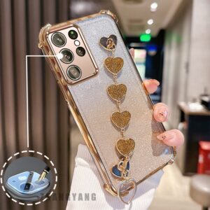 Capa Para Samsung S23 S23 Plus S23 Ultra S23 FE Flash De Telefone Galvanizada anti-Queda Com Pulseira De Coração Fofa TP