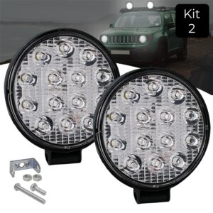 Kit 2 Farol Milha 14 Leds 42w 12v/24v Redondo Off-road 6000-6500k
