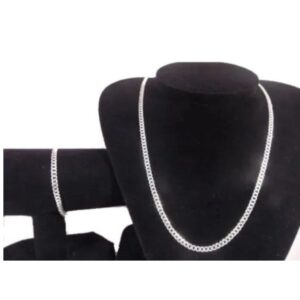 Corrente E Pulseira Banhado Prata 925 Masculina 60-70cm 4mm/Corrente Grumet/Colares Masculino