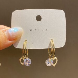 Brincos Moda com Pingente de Coração de Pedras Preciosas