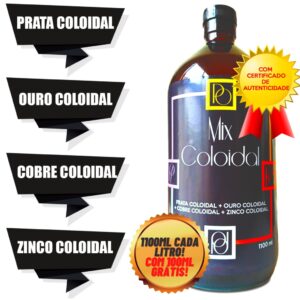Mix Coloidal Prata Ouro Cobre Zinco 1 Litro (1100ml) Certificado 99,99% Pureza Puro Prata Vidro