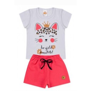Conjunto Infantil Feminino Princesa Gatinha Tam 1 ao 14 anos.
